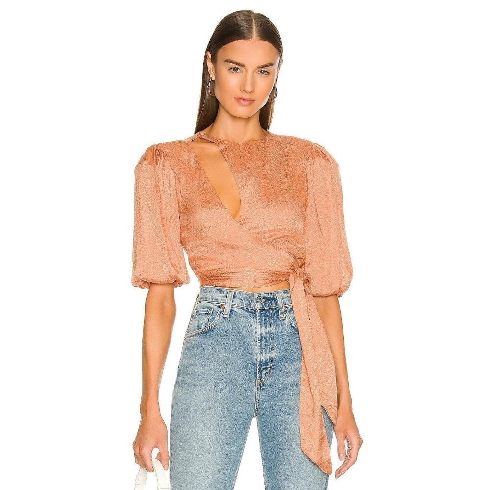 Lovers + Friends Carlin Wrap Top in Clay XXSmall New Womens Satin Blouse